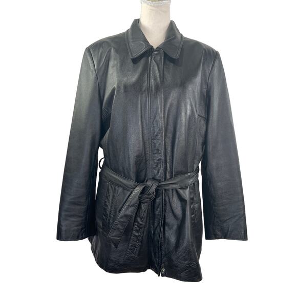 Wilsons Leather Belted Jacket Black with Zip in Quilted Thinsulate Lining - Picture 1 of 10